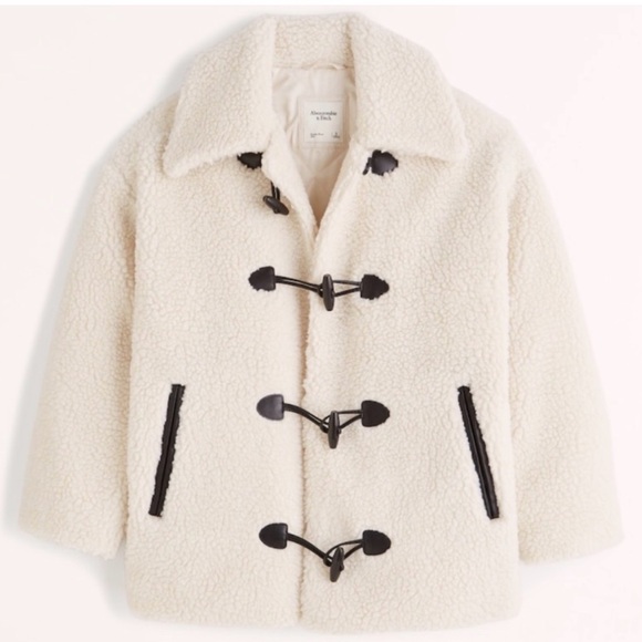 Abercrombie & Fitch Sherpa white teddy Toggle Coat size small relaxed fit - Picture 3 of 7